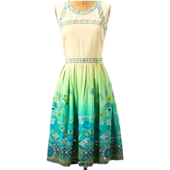 Anthropologie Women’s Tanvi Kedia Ombré Chameli Silk Fit Flare Embroidered Dress - Picture 4 of 13